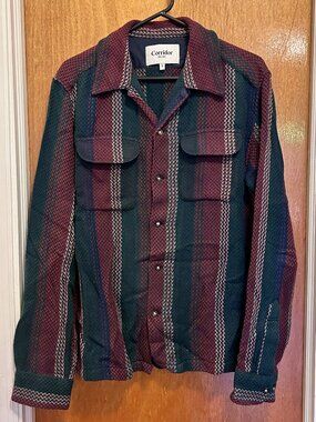 Corridor red and navy herringbone button down loop collar work shirt men’s small